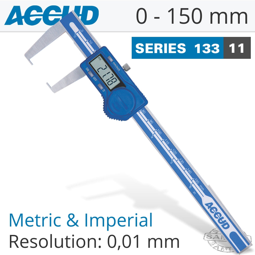 Accud DIG. CALIPER 150MM 0.04MM ACC. OUTSIDE NECK 0.01MM RES. S/STEEL
