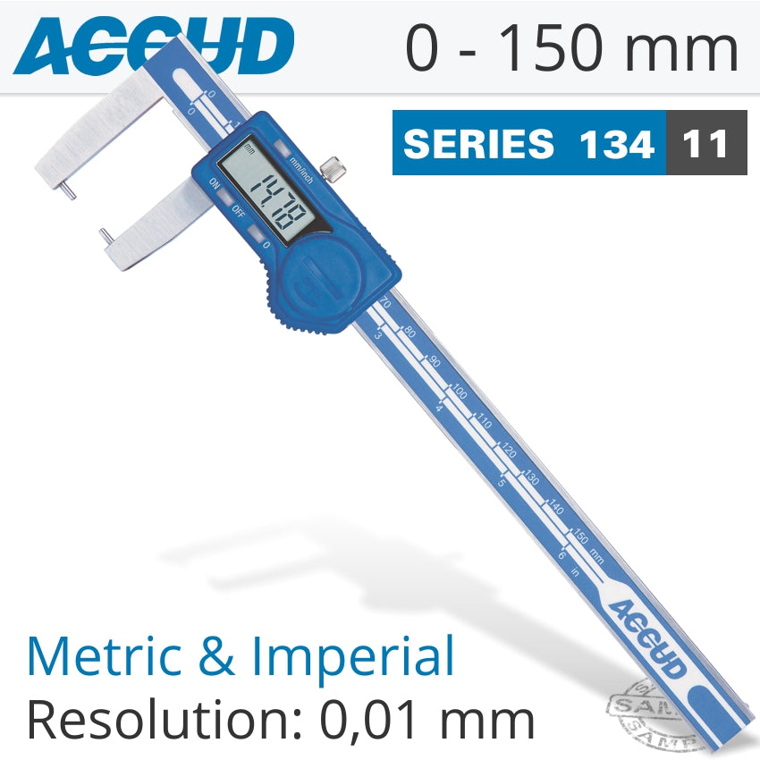 Accud DIG. CALIPER 150MM 0.04MM ACC. OUTSIDE POINT 0.01MM RES. S/STEEL