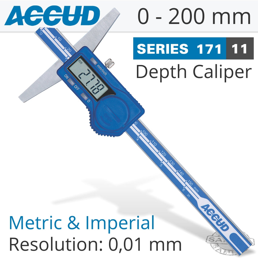 Accud DIG. TUBE THICKNESS CALIPER 200MM 0.03MM ACC. 0.01MM RES. S/STEEL