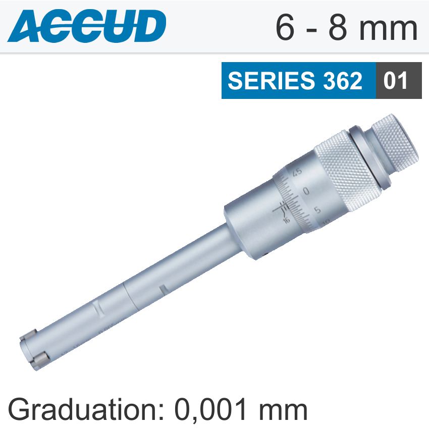 Accud 3 POINTS INSIDE MICROMETER 6-8MM 0.004MM ACC. 0.001MM GRAD.