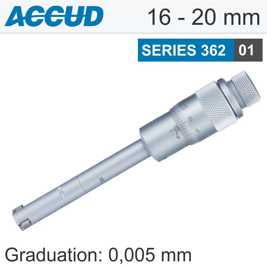 Accud 3 POINTS INSIDE MICROMETER 16-20MM 0.004MM ACC. 0.005MM GRAD.