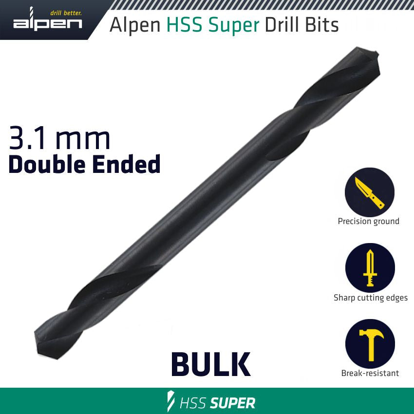 Alpen HSS SUPER DRILL BIT DOUBLE ENDED 3.1MM BULK