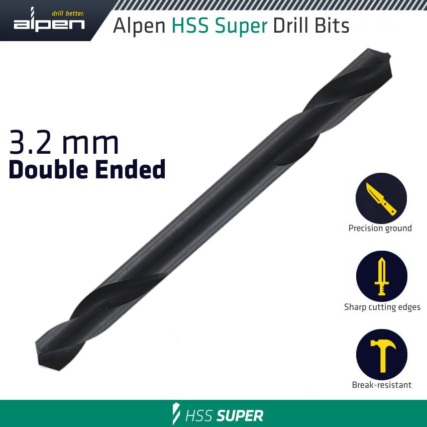 Alpen HSS SUPER DRILL BIT DOUBLE ENDED 3.2MM POUCHED
