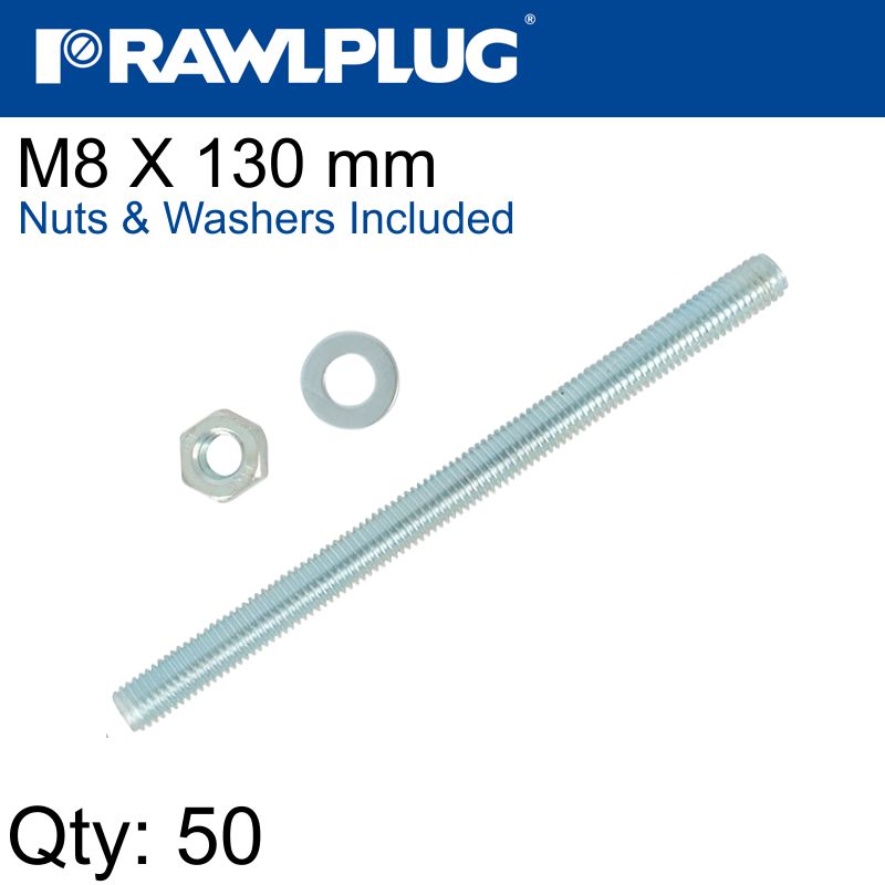 Rawlplug STUD M 8 x 130 X50 PER BOX WITH NUTS AND WASHERS