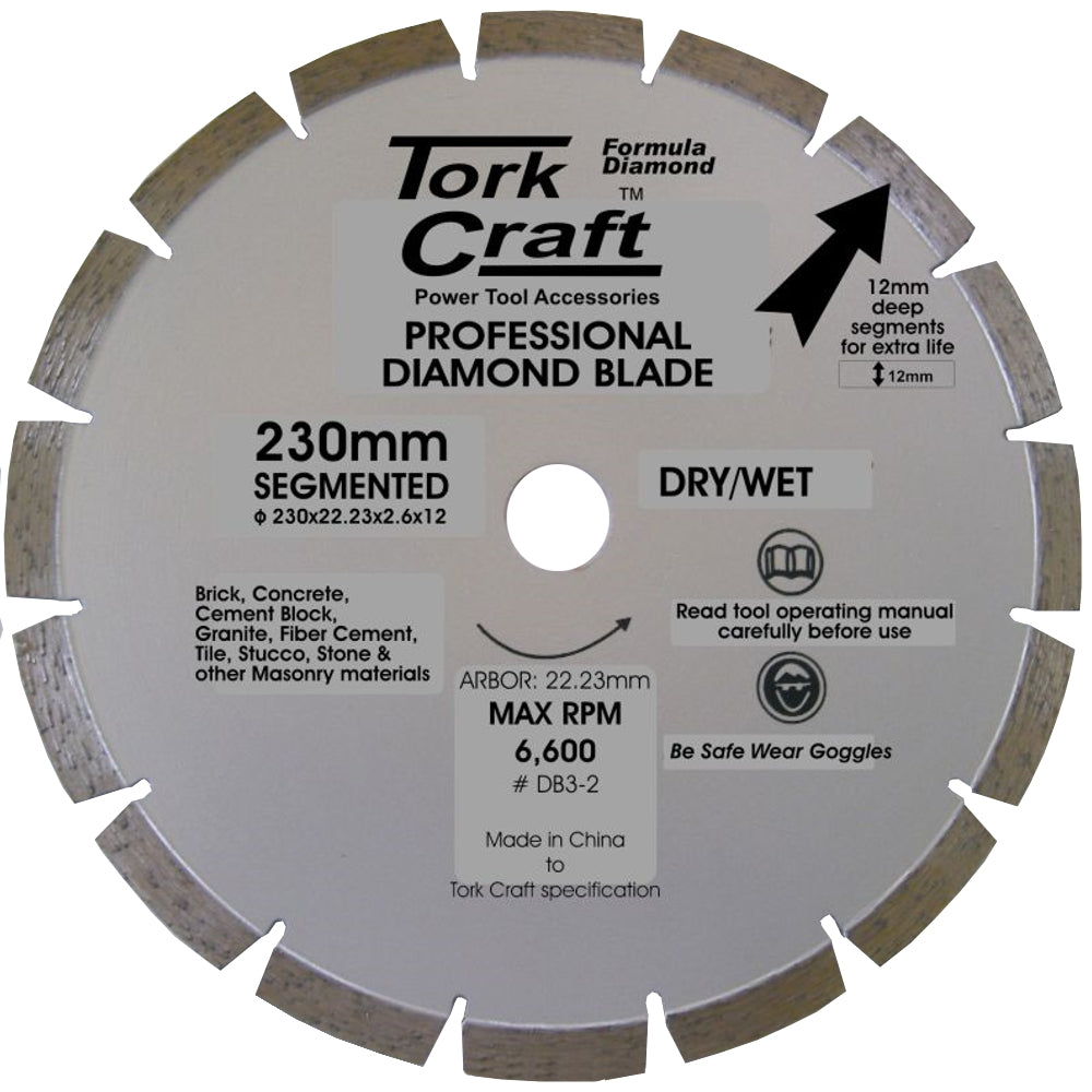 Tork Craft DIAMOND BLADE SEGMENTED 230MM FOR GRANITE 12MM DEEP SEGMENTS
