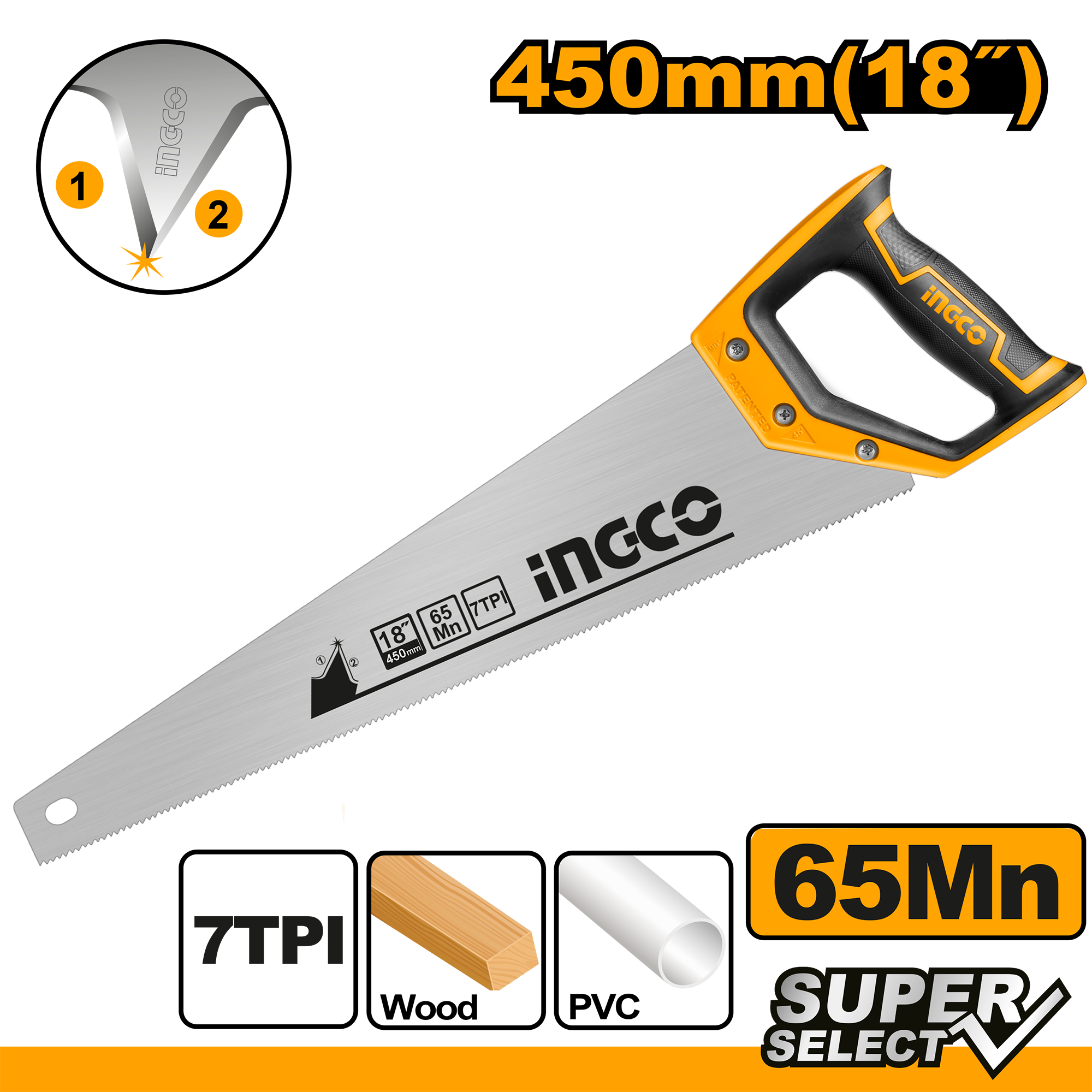 INGCO SAAGHAND 450MM 7TPI BEV BLD