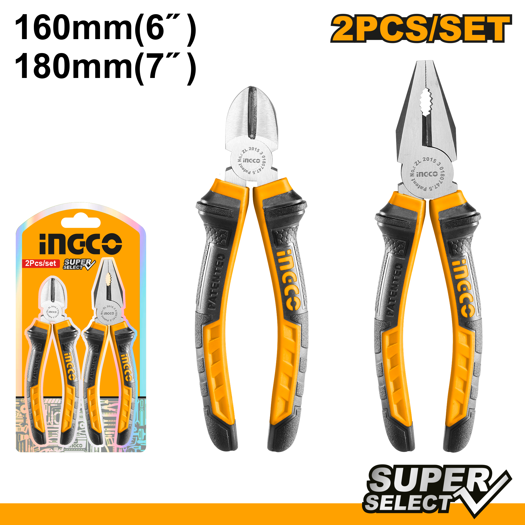 INGCO PLIER SET POLISHED 2PC