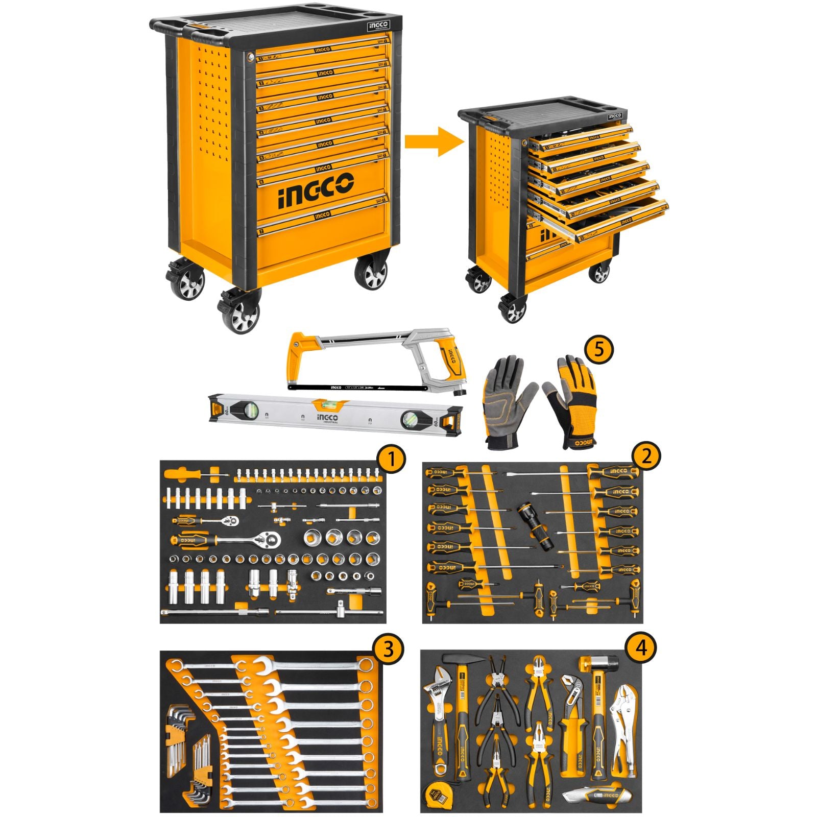 INGCO TOOLKIT 7 DRAWER TOOLKIT 162PC
